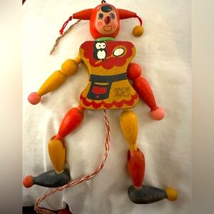 Vintage M. Gschnitzer Wood Pull String Jester Clown Puppet Original Austria Owl